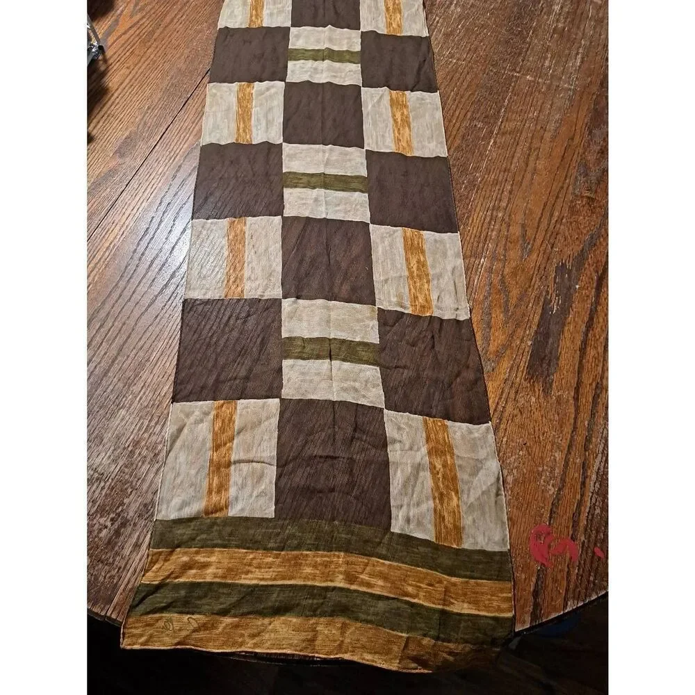 Vintage Brown Tan Art Nouveau Style Womens Scarf Wrap 14x58 No Tag